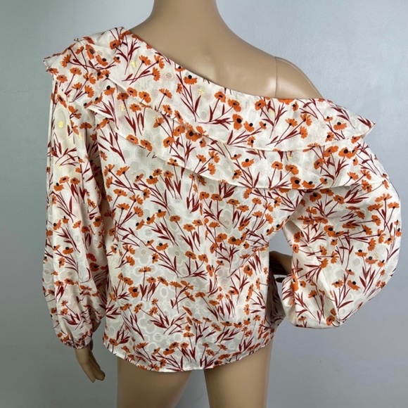NEW MAJE CREAM FLORAL PRINT ONE-SHOULDER TOP - Picture 6 of 8